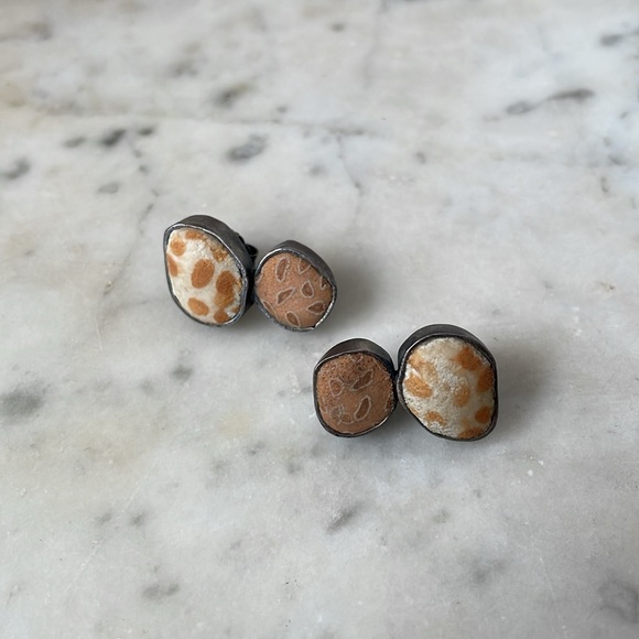 Vintage Ford Forlano Polymer Clay Pebble Earrings โ 90s Art Jewelry stamped - Picture 3 of 8
